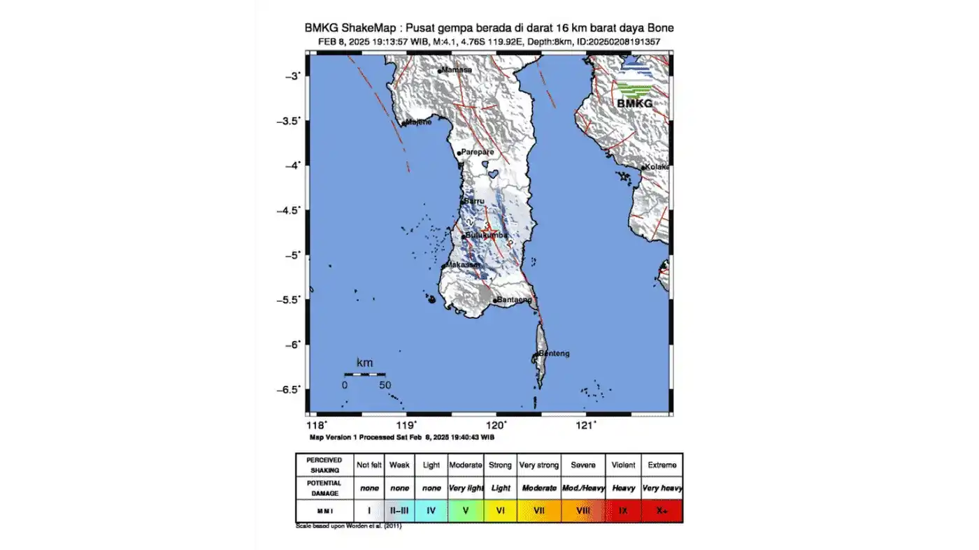 Gempa 4.1 Magnitudo Guncang Bone Terasa Hingga Makassar