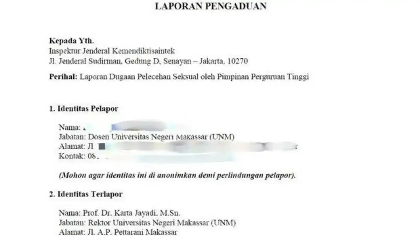 Dosen UNM Ngaku Dikirimi Video Porno, Rektor Karta Jayadi Dilaporkan atas Dugaan Pelecehan 3 Laporan dugaan pelecehan seksual oleh pimpinan perguruan tinggi UNM