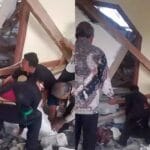 Suasana gempa Poso M 6.0, terlihat korban Gempa tertimpa reruntuhan bangunan akibat gempa bumi di Poso (17/08/2025).