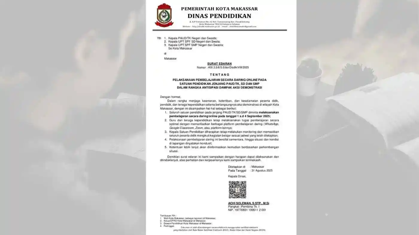 Disdik Makassar Tetapkan Belajar Daring 1–4 September 2025 1 Disdik Makassar Tetapkan Belajar Daring 1–4 September 2025