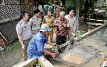 Pejabat ATR/BPN meninjau kolam budidaya ikan mas Sinyonya di Desa Bandung, Pandeglang, 22/09/2025