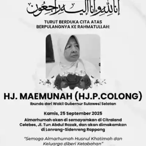 Hj Maemunah Ibunda Wakil Gubernur Sulsel Wafat di Gowa 11 ucapan belasungkawa wafatnya Hj Maemunah ibunda Wagub Sulsel di Gowa 25 September 2025
