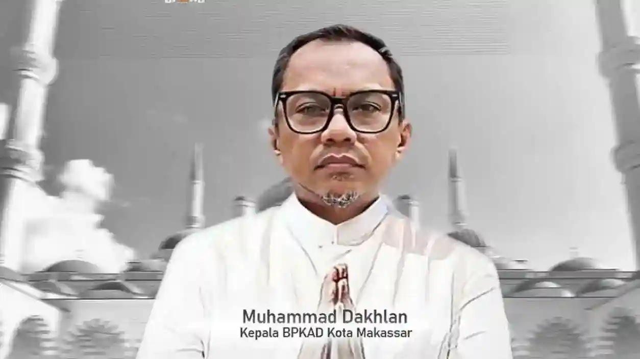 Kepala BPKAD Kota Makassar Muhammad Dakhlan menyampaikan ucapan Selamat Hari Raya Idul Fitri 1446 H dalam poster resmi lembaga