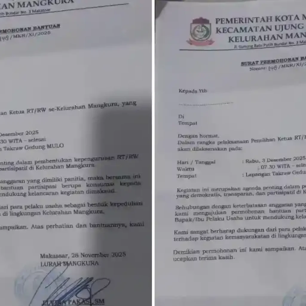 Viral Surat Lurah Mangkura Bantuan Konsumsi Pemilihan Ketua RT RW Disorot Warga