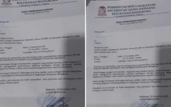 Viral Surat Lurah Mangkura Bantuan Konsumsi Pemilihan Ketua RT RW Disorot Warga 6 Surat resmi Lurah Mangkura berkop Pemerintah Kota Makassar berisi permohonan bantuan konsumsi Pemilihan Ketua RT RW yang beredar di masyarakat.