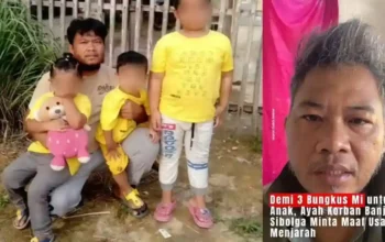 Viral Demi 3 Bungkus Mi Ayah Korban Banjir Sibolga Minta Maaf Usai Menjarah 7 Ayah korban banjir Sibolga berfoto bersama tiga anaknya mengenakan pakaian kuning di depan pagar rumah.
