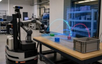 Robot laboratorium menggunakan world model untuk memprediksi lingkungan fisik