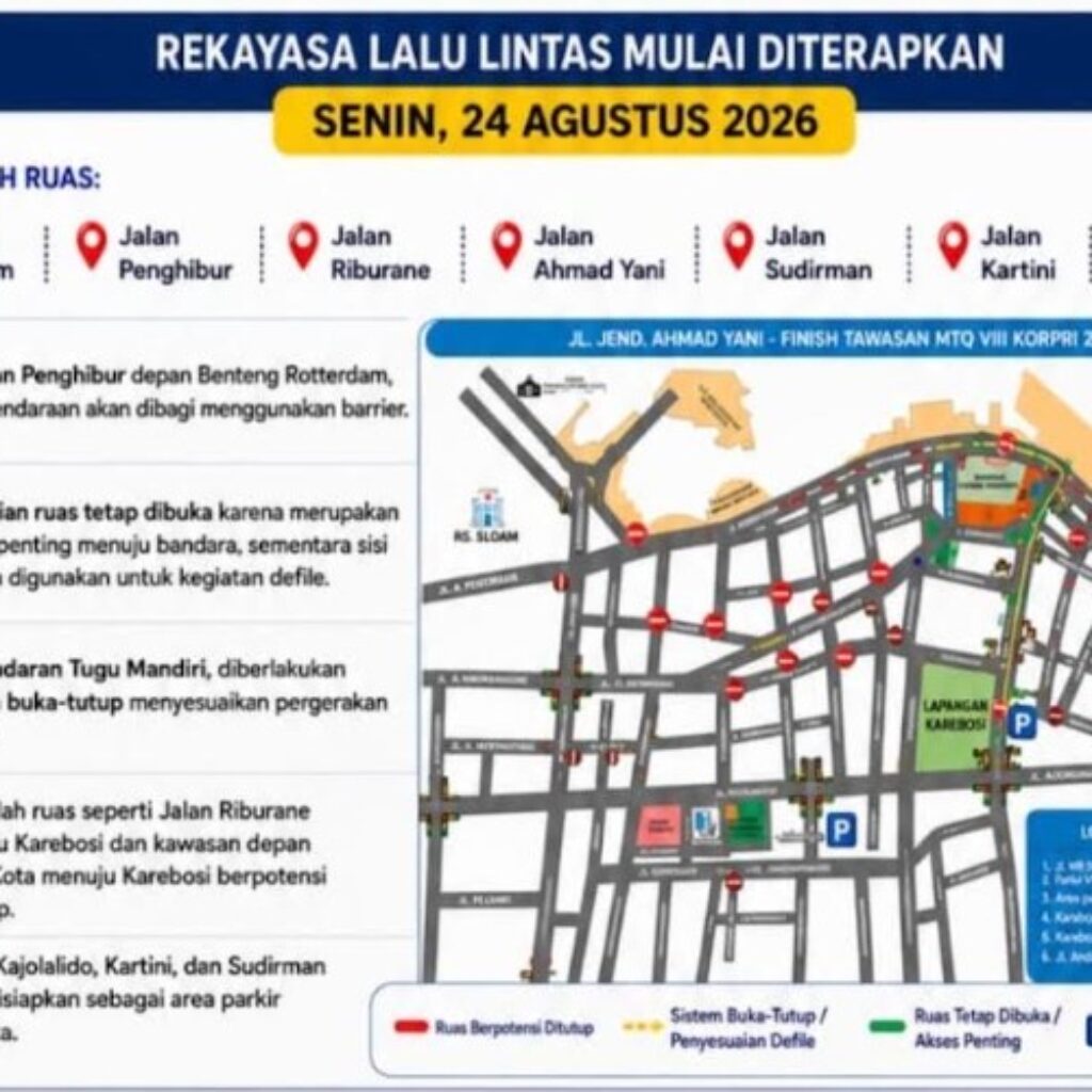 Dishub Makassar Rekayasa 6 Ruas Jalan untuk Defile MTQ Korpri Nasional 2026