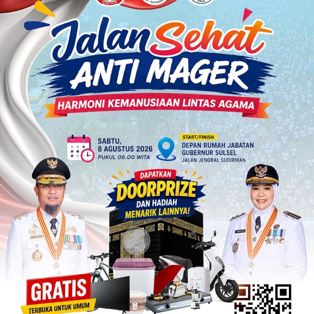 Pemprov dan FKLA Sulsel Gelar Jalan Sehat Anti Mager Besok, Perkuat Harmoni Lintas Agama