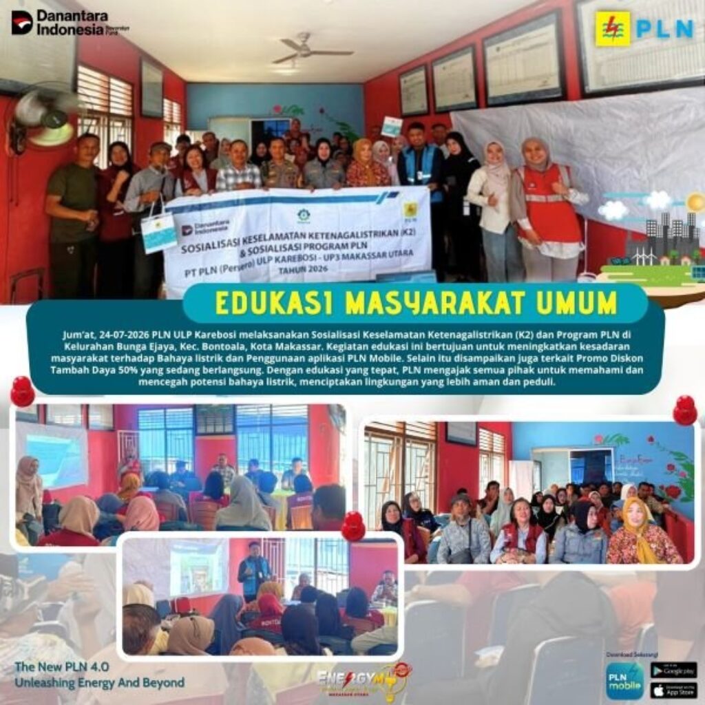PLN ULP Karebosi Sosialisasi K3 dan Promo Tambah Daya 50% di Bungaejaya