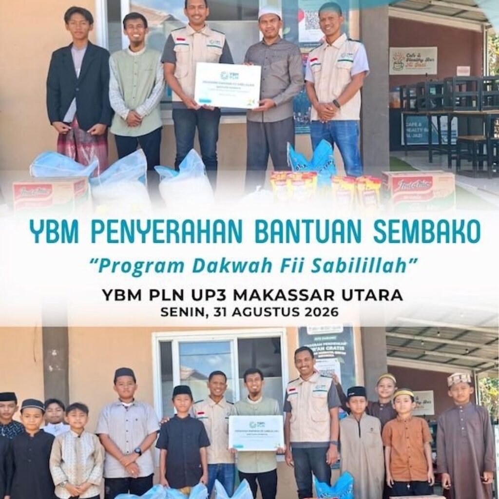 YBM PLN UP3 Makassar Utara Bagikan Sembako ke Santri Pondok Jaziratul Qur’an Moncongloe