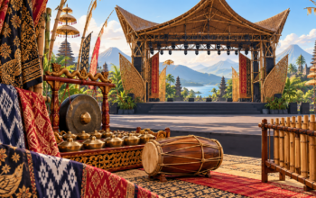 Ilustrasi ragam motif dan pertunjukan budaya Nusantara