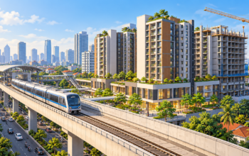 Danantara Lanjutkan LRT City, Desain dan Model Bisnis Ditata Ulang 5 Ilustrasi bangunan hunian di dekat jalur kereta perkotaan