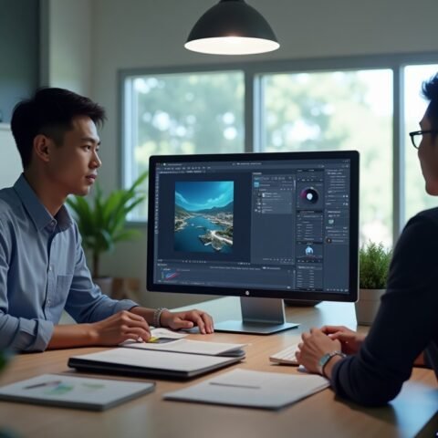 Ilustrasi antarmuka aplikasi kreatif untuk penyuntingan gambar dan video