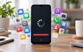 HP Masih Lemot Setelah Restart? Kenali Penyebab dan Cara Mengatasinya 5 Ilustrasi ponsel lambat dengan banyak aplikasi dan penyimpanan hampir penuh