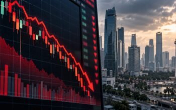 Ilustrasi grafik Indeks Harga Saham Gabungan bergerak turun