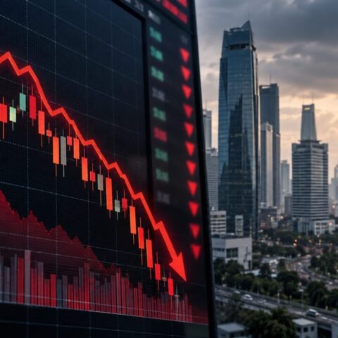Ilustrasi grafik Indeks Harga Saham Gabungan bergerak turun