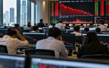 IHSG Anjlok 2,59% ke 5.936, Asing Jual Neto Saham Bank 5 Ilustrasi ruang perdagangan saham saat indeks bergerak turun