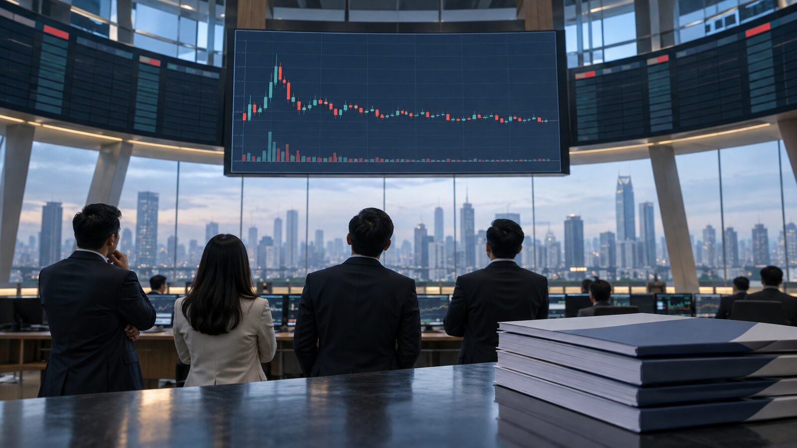 Minat IPO di BEI Masih Sepi, Hanya Tujuh Emiten hingga Agustus 2026 1 Ilustrasi pelaku pasar memantau grafik saham dan dokumen penawaran umum
