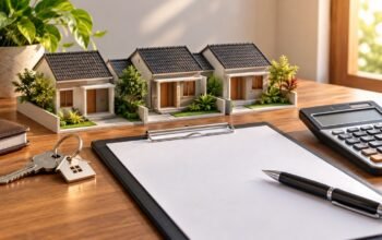 KPR Subsidi Tenor hingga 40 Tahun Sasar Pekerja Muda 5 Ilustrasi miniatur rumah, kunci, kalkulator dan dokumen pembiayaan