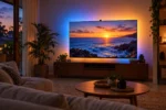 Ilustrasi lampu ruangan mengikuti warna pada layar televisi