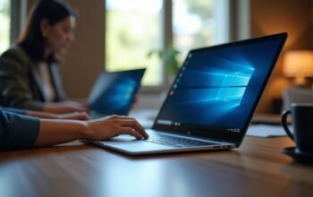 Ilustrasi penggunaan laptop untuk pembaruan Windows