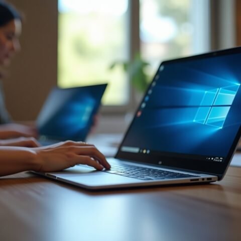 Ilustrasi penggunaan laptop untuk pembaruan Windows