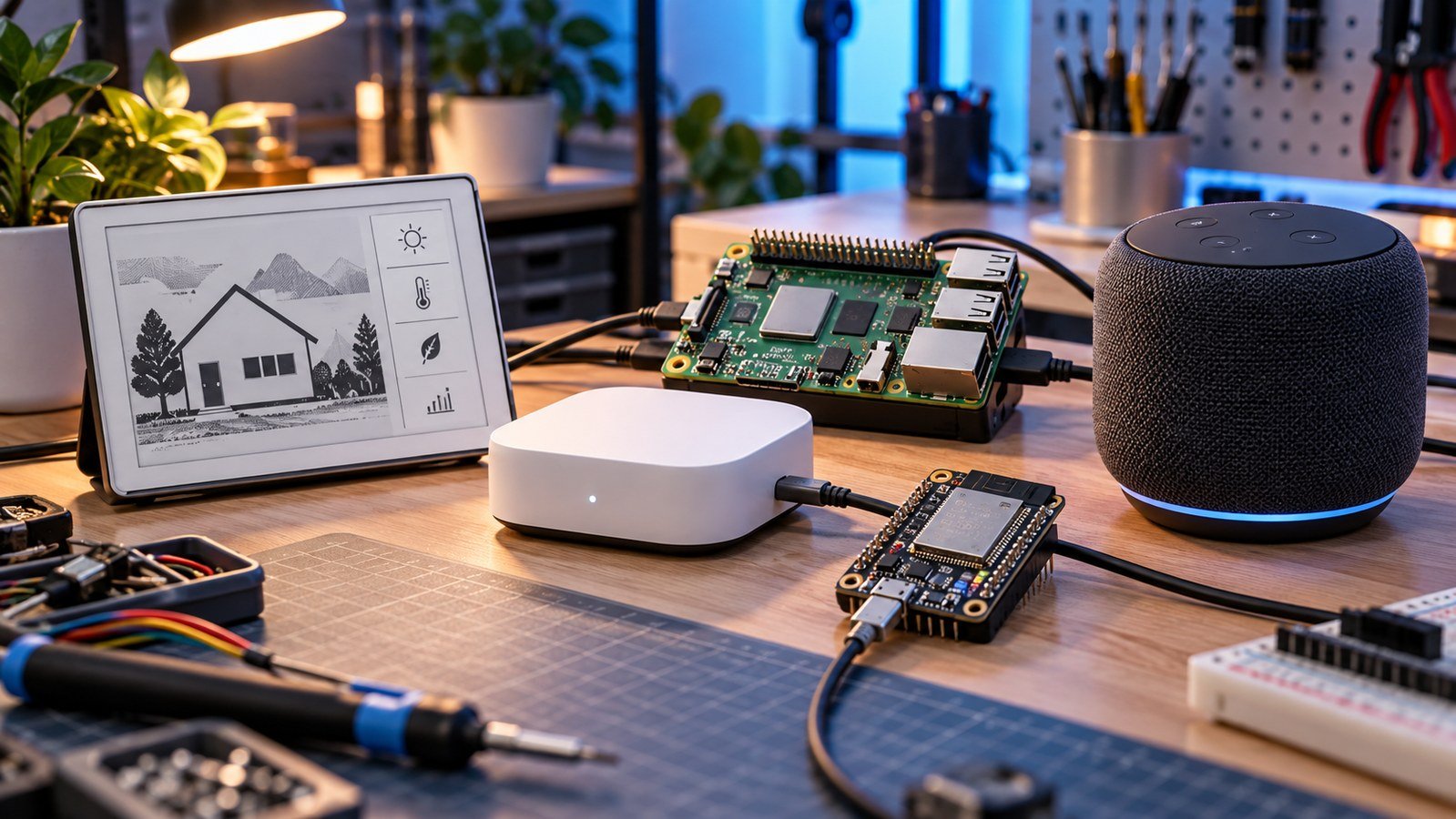 Meta Buka Muse Gadgets, Pengembang Bisa Membuat Perangkat AI Sendiri 1 Ilustrasi perangkat AI Muse Gadgets di meja pengembangan elektronik