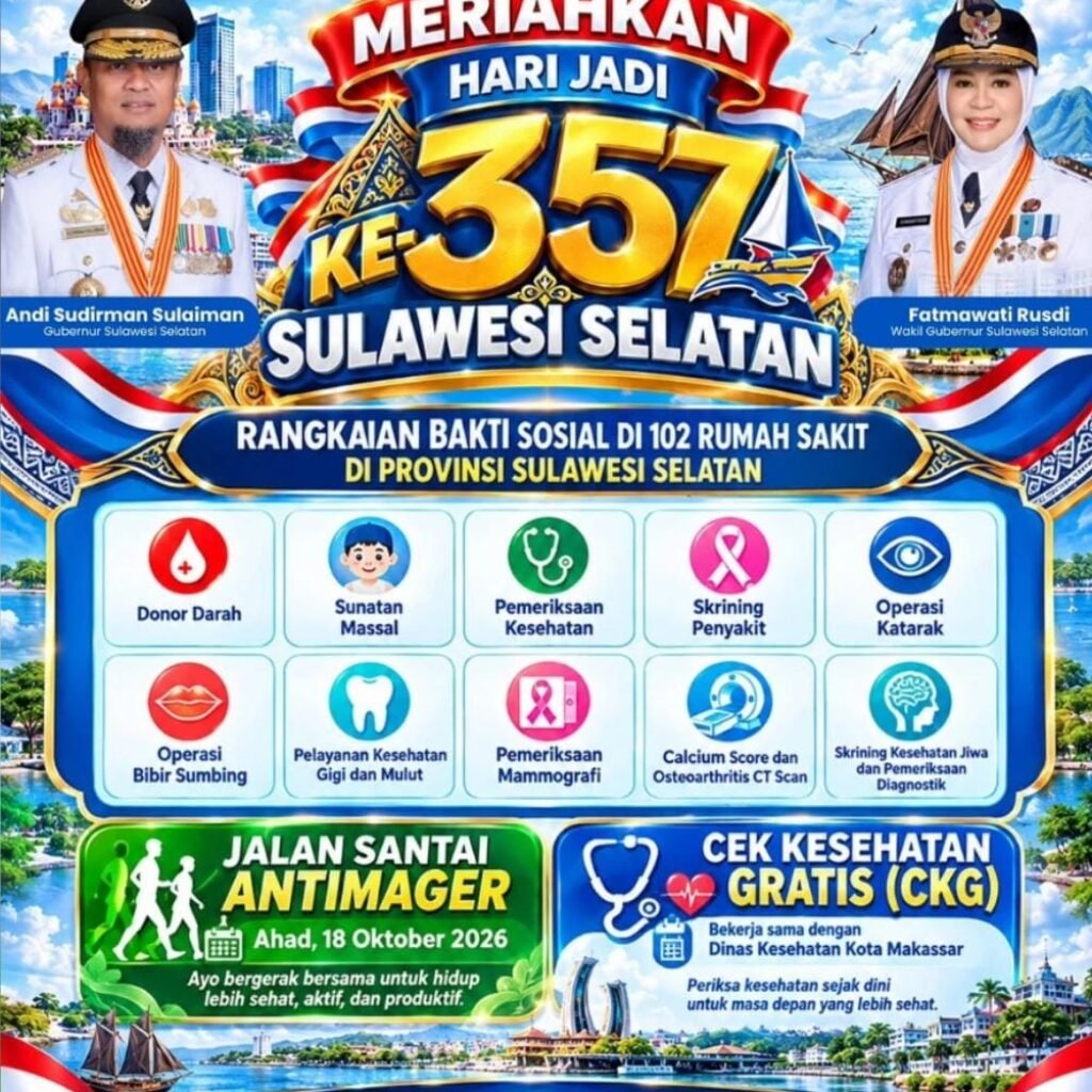 Pemprov Sulsel dan 100 RS Gelar Bakti Sosial Akbar dalam Rangka HUT ke-357
