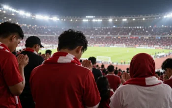 Ilustrasi suporter Indonesia berdoa sebelum pertandingan final